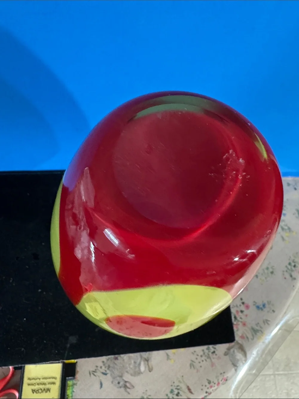 Vintage Large Modern Bright Yellow and Red Art Glass Vase 12